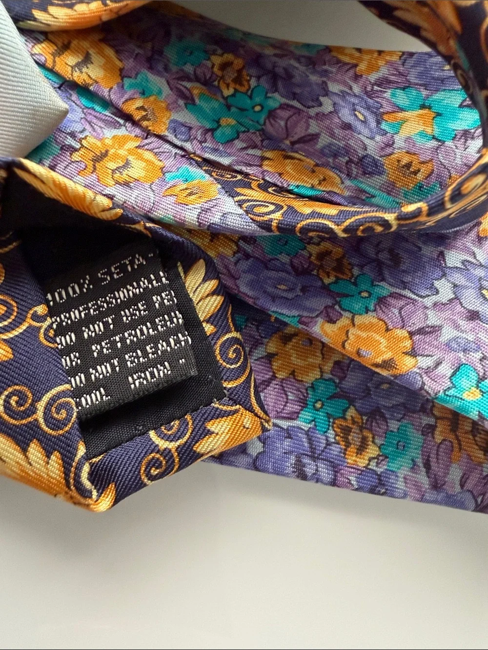 Versace Floral & Baroque Silk Tie - Purple, Yellow, Teal